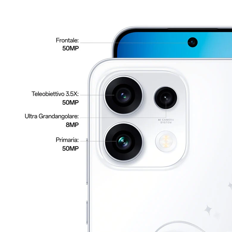 OPPO Reno16 F 5G AI Smartphone, Tripla fotocamera 50+8+50MP, Selfie 50MP, Display 6.57” 120HZ AMOLED FHD+, 6500mAh, RAM 8GB(Esp2GB/4GB/8GB)+ROM 256GB [Versione Italia], Pop White