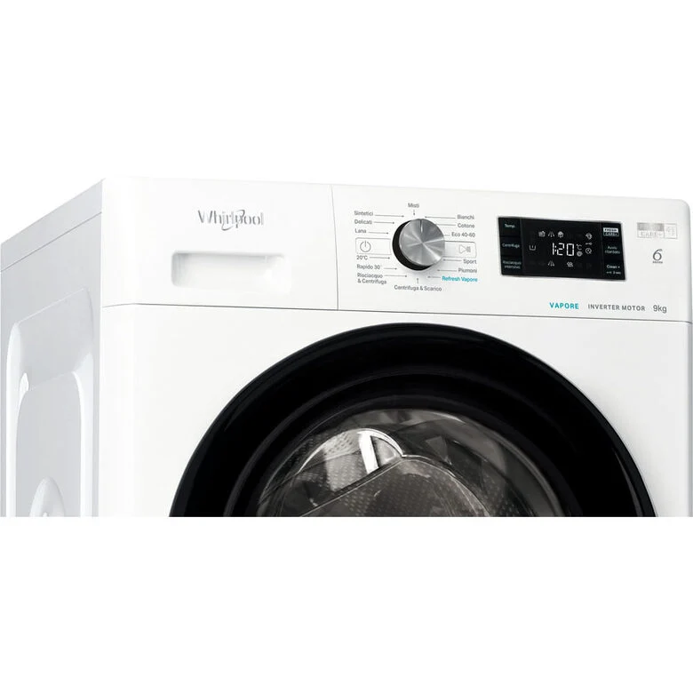 Whirlpool FFB 9479 BV IT Lavatrice A Libera Installazione 9 Kg, 1400 Giri, Tecnologia 6° Senso, Freshcare+ Con Vapore, Classe B, Bianco
