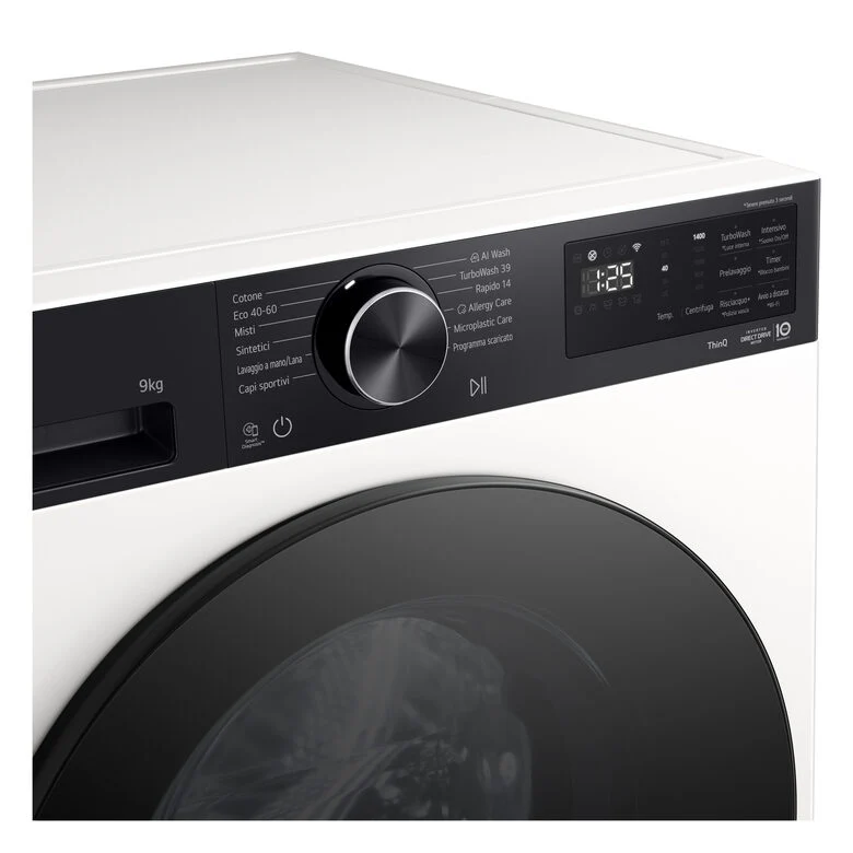 LG F4NX5009THB Lavatrice Slim A Libera Installazione 9 Kg, AI Intelligente, 1400 Giri, Classe A-40%, Ivory White/nero