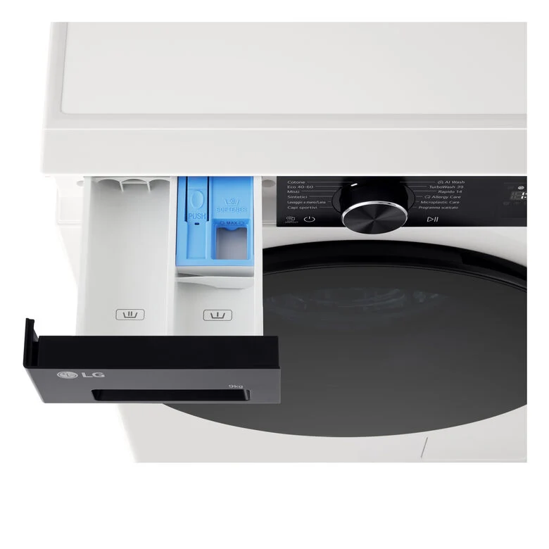 LG F4NX5009THB Lavatrice Slim A Libera Installazione 9 Kg, AI Intelligente, 1400 Giri, Classe A-40%, Ivory White/nero