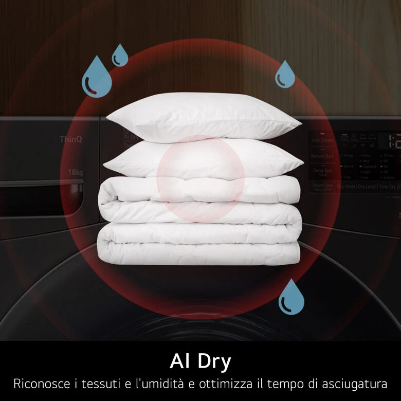 LG RH18U8AVCW Asciugatrice A Libera Installazione 18 Kg, Pompa Di Calore, Dual Inverter, Motore Direct Drive, AI Dry, Wi-Fi, Classe D, Bianca
