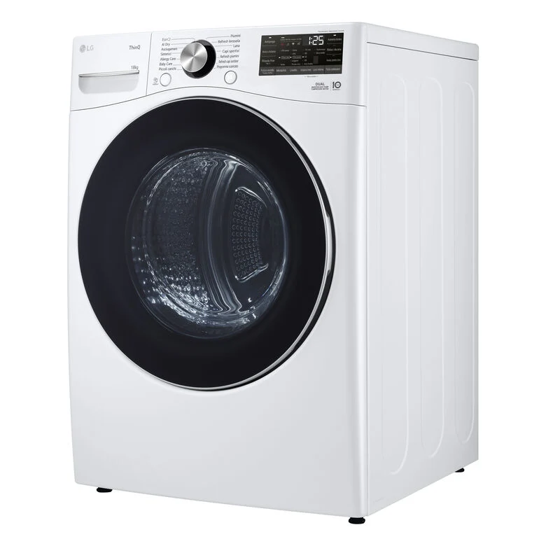 LG RH18U8AVCW Asciugatrice A Libera Installazione 18 Kg, Pompa Di Calore, Dual Inverter, Motore Direct Drive, AI Dry, Wi-Fi, Classe D, Bianca
