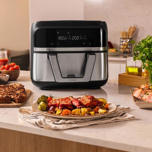Cecotec Cecofry Dual 9000 Singolo 9 L Indipendente 2850 W Friggitrice ad aria calda Nero, Acciaio inossidabile