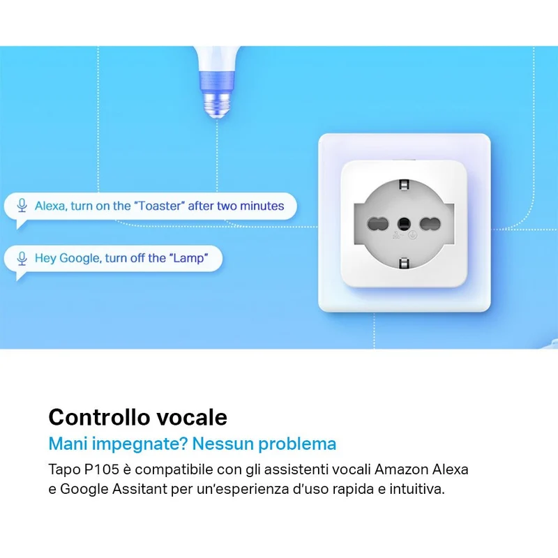 Tapo P105 Presa Smart Wi-Fi Italiana Tipo C-F-L 10A, Controllo Vocale con Alexa