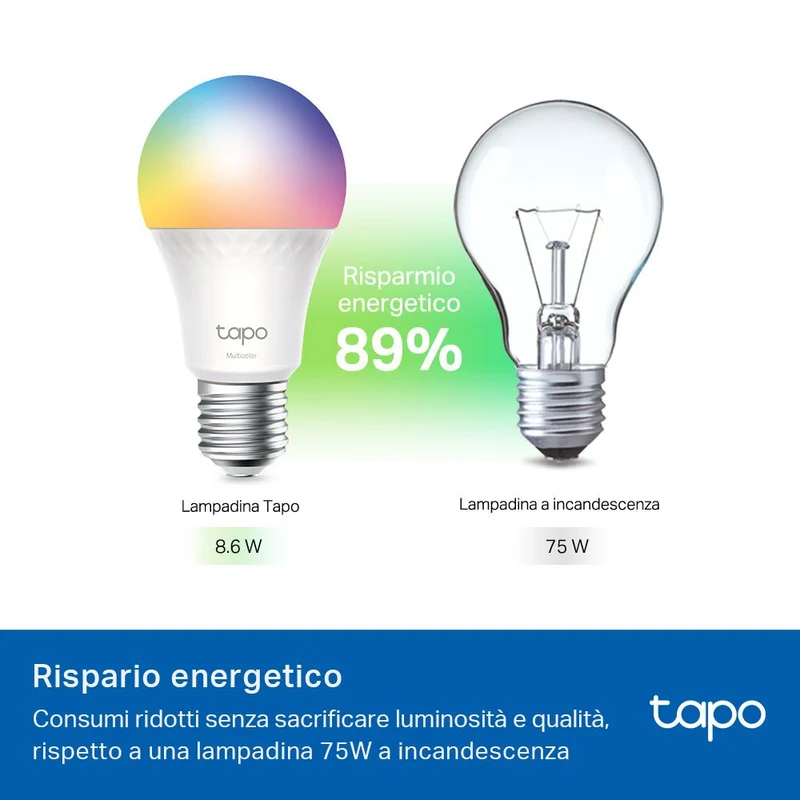 Tapo L535E Lampadina Smart Matter E27 Multicolore 1055lm 75W Alexa Google