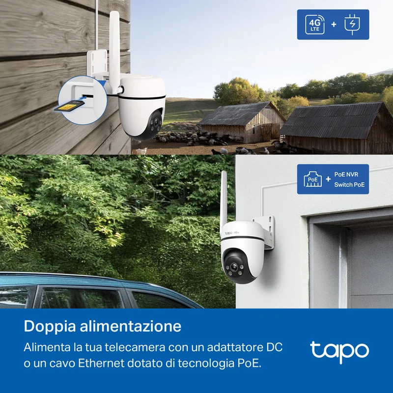 Tapo C501GW Telecamera 4G LTE Esterno FHD, Slot SIM, 360° PTZ, PoE