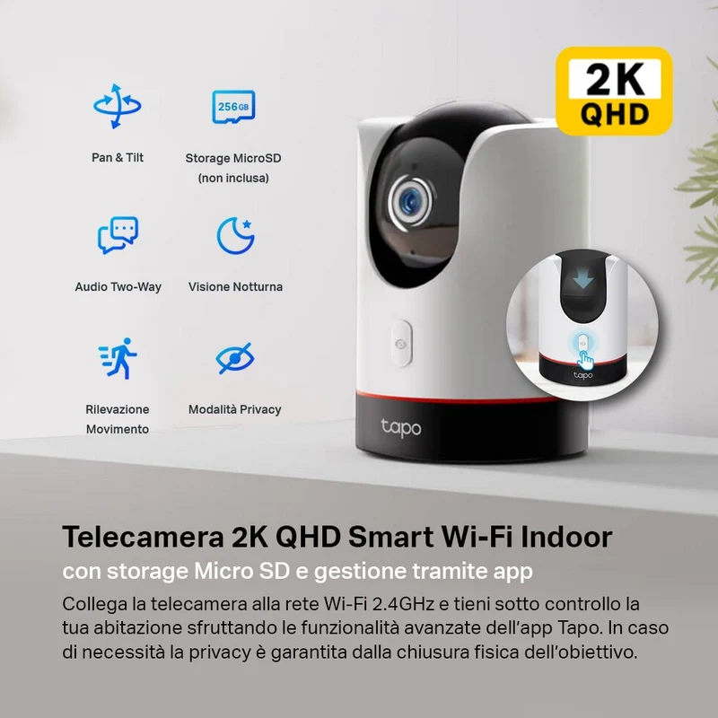 Tapo C225 Telecamera Wi-Fi Interno 2K 4MP, 360° Visuale, Rilevazione e Notifiche Smart AI