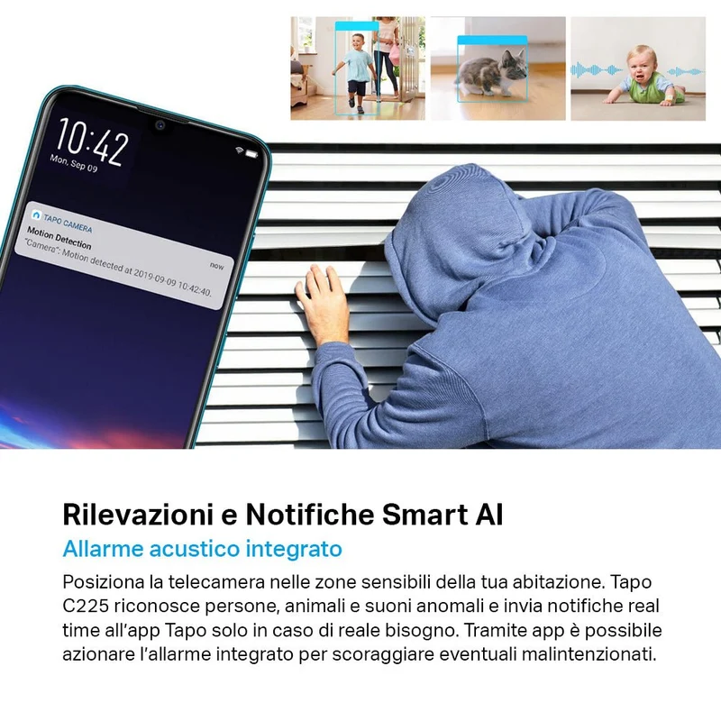Tapo C225 Telecamera Wi-Fi Interno 2K 4MP, 360° Visuale, Rilevazione e Notifiche Smart AI