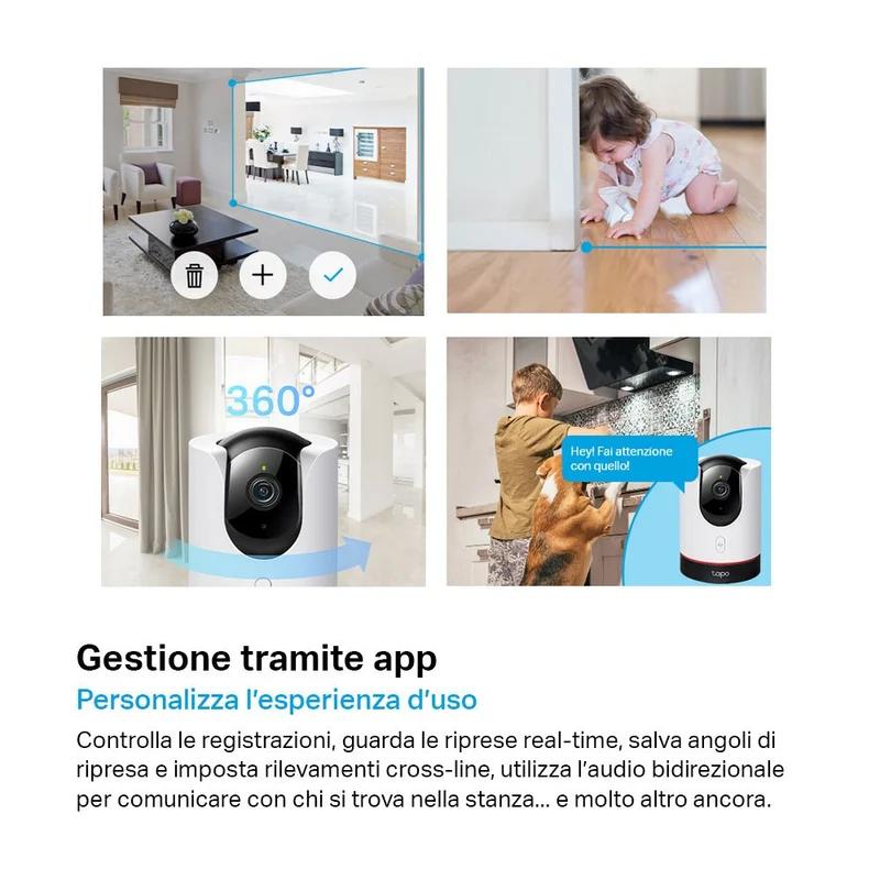 Tapo C225 Telecamera Wi-Fi Interno 2K 4MP, 360° Visuale, Rilevazione e Notifiche Smart AI