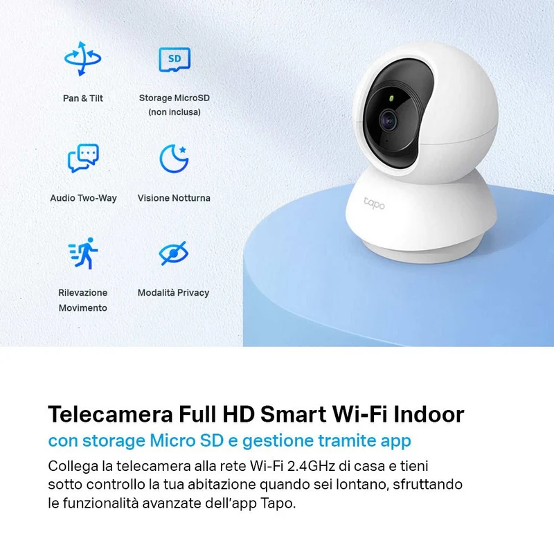 Tapo C210 Telecamera Wi-Fi Interno 2K 3MP, 360° Visuale, 2pz