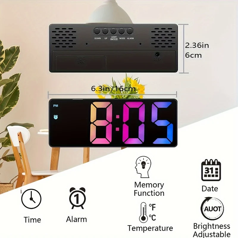 Mira – Réveil Digital LED Miroir Silencieux, Température & Détection Sonore