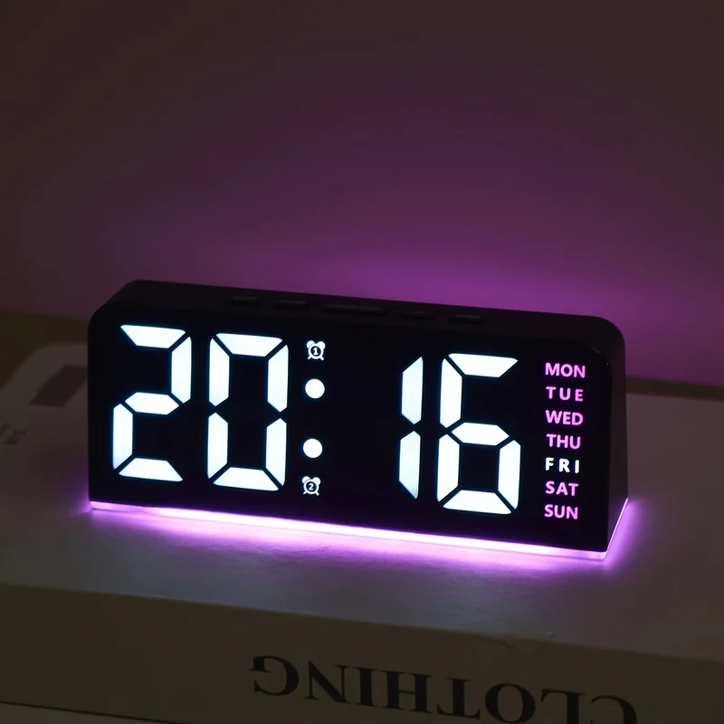 Aurora – Réveil Digital LED Grands Chiffres, Lumière d'Ambiance & Date