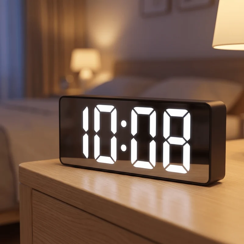 Lumio – Réveil Digital LED Miroir, Luminosité Réglable & Format 12/24h
