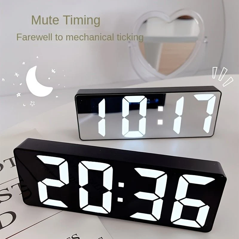 Lumio – Réveil Digital LED Miroir, Luminosité Réglable & Format 12/24h
