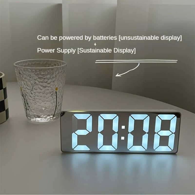 Lumio – Réveil Digital LED Miroir, Luminosité Réglable & Format 12/24h