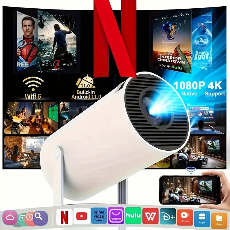CinéLux – Mini Projecteur WiFi Bluetooth Full HD 1080p, Compatible 4K & Keystone Auto