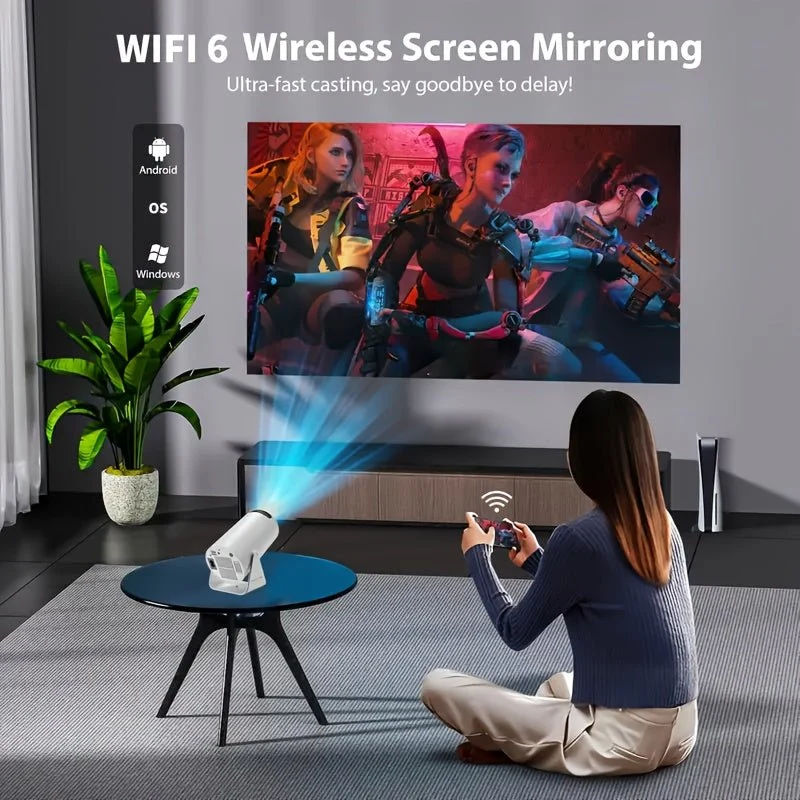 CinéLux – Mini Projecteur WiFi Bluetooth Full HD 1080p, Compatible 4K & Keystone Auto