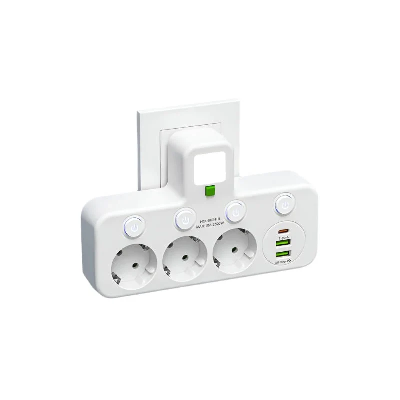 Multiprise USB avec Interrupteur LED - 3 Prises et Type-C