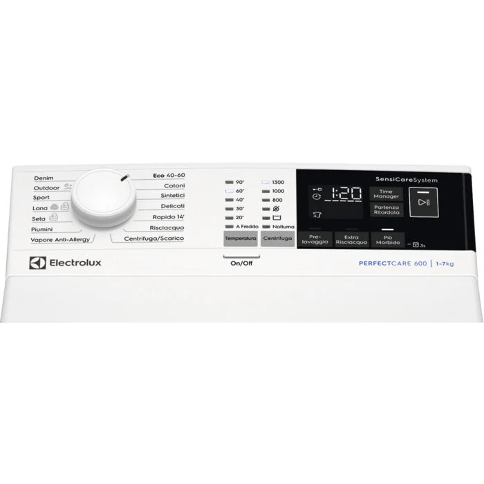Electrolux EW6T437A Serie 600 Lavatrice A Carica Dall'alto Libera Installazione 7 Kg, 1251 Giri, SensiCare System, Eco Time Manager®, Anti-Allergy, Soft Opening, Classe A, Bianco