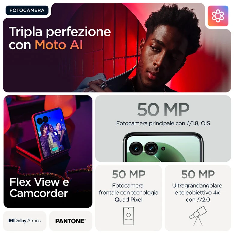 Motorola razr 60 Ultra con Moto AI (16/512GB, 50+50MP, selfie 50MP, display esterno 4.0" interno 7" pOLED 165Hz, Qualcomm Snapdragon 8 Elite, 4700mAh, 5G, Dual SIM, Android 15) PANTONE Scara