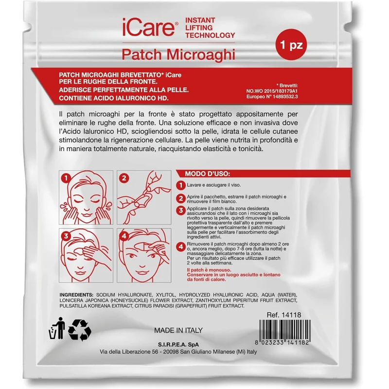 iCare Patch Microaghi Fronte Acido Ialuronico HD Lifting Antirughe Brevettato
