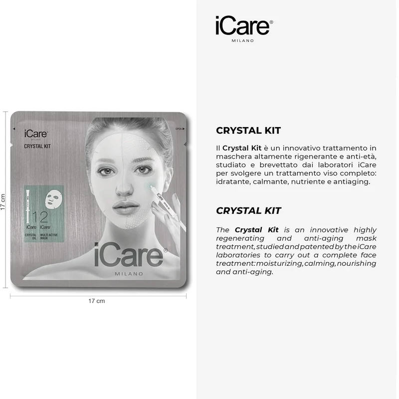 iCare Maschera Viso Idratante 2 Fasi + Crystal Oil Acido Ialuronico Antiage