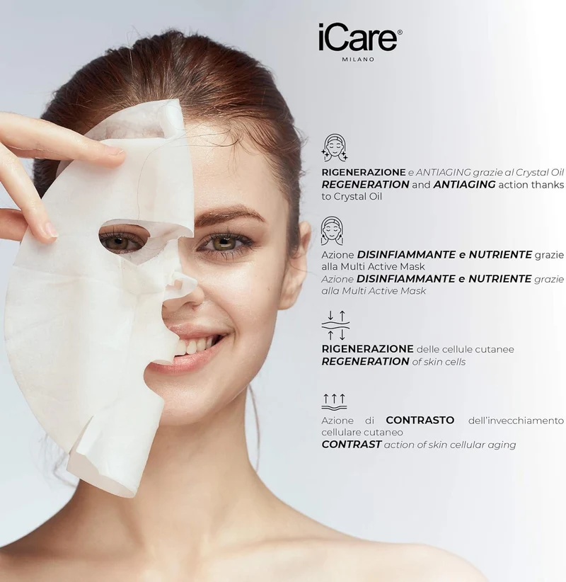 iCare Maschera Viso Idratante 2 Fasi + Crystal Oil Acido Ialuronico Antiage
