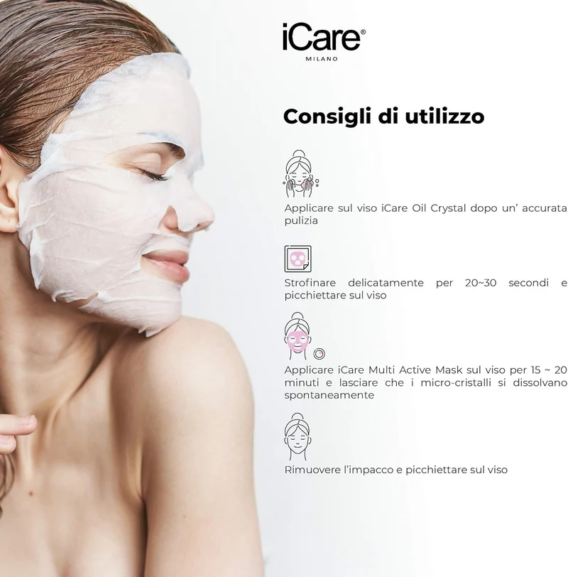 iCare Maschera Viso Idratante 2 Fasi + Crystal Oil Acido Ialuronico Antiage