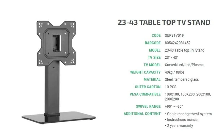 Superior Staffa Tv 13"-42" Full Motion Slim Acciaio 40Kg Smart Tv Led Supstv019