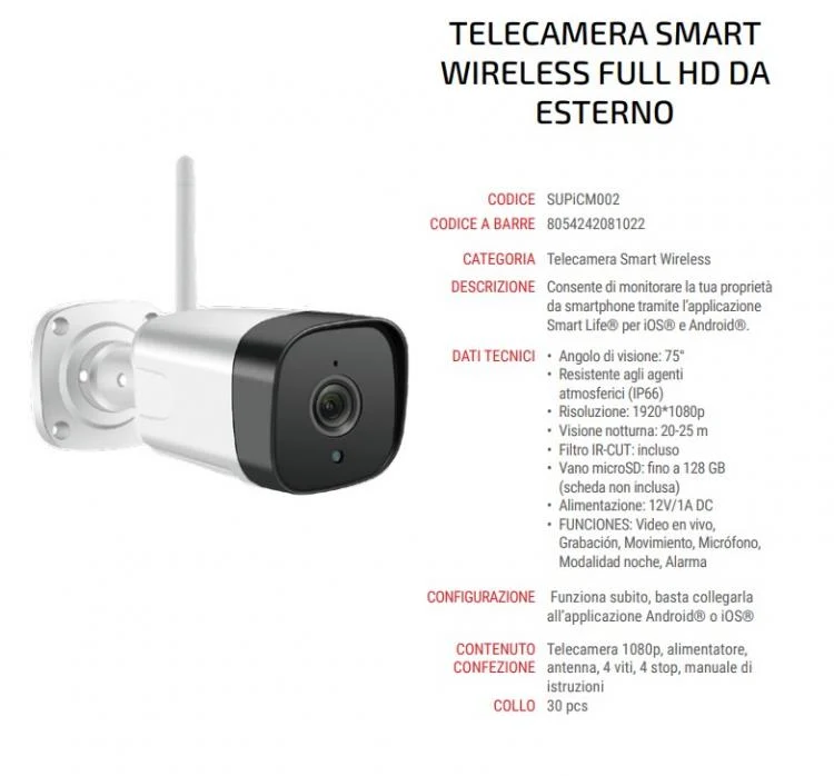 Superior Security Telecamera Wifi Da Esterno Ip66 Hd Ip Alexa Google Smartlife