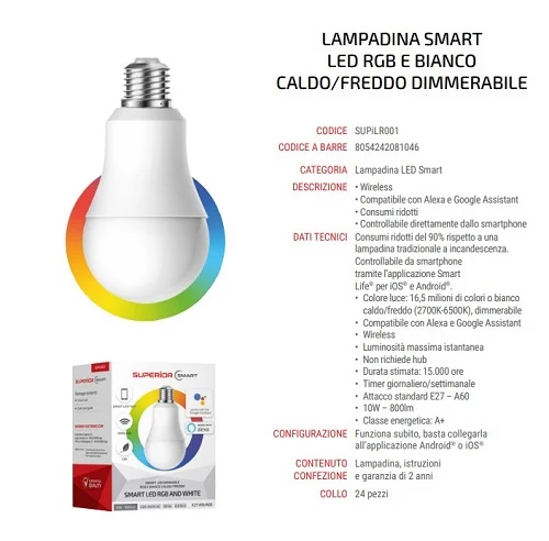 Superior Lampadina Smart Led E27 10W Rgb E Bianca Android Google Alexa Ios A60