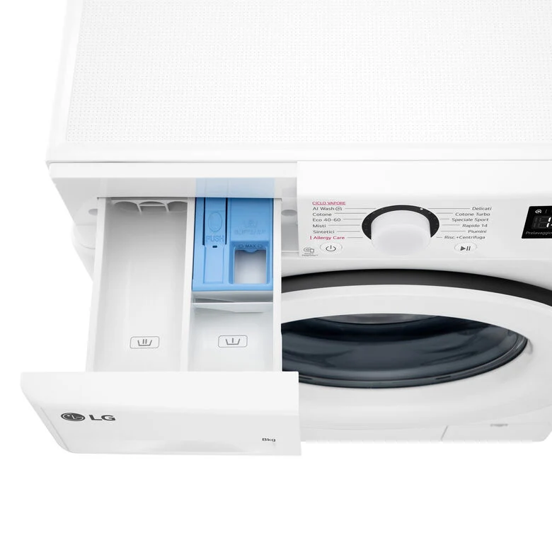 LG F2R3S08NSWW Lavatrice 8kg AI DD, Classe A-10%, 1200 giri, Vapore, AI Wash