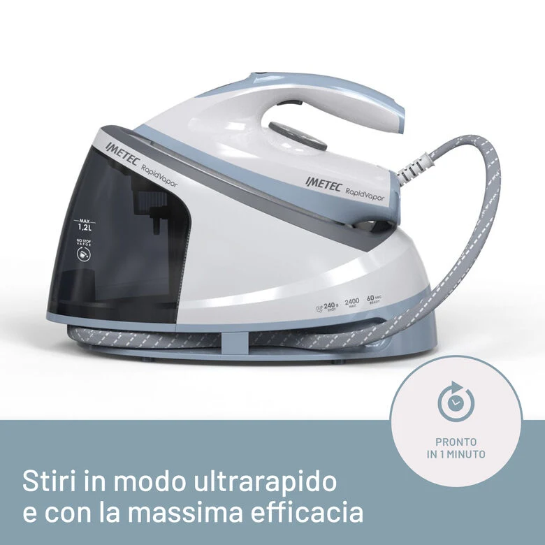 Imetec Sistema Stirante Rapidvapor, Piastra Fluid Ceramic, Rapido Riscaldamento, Leggero, 2400 W, Colpo Vapore 240 g