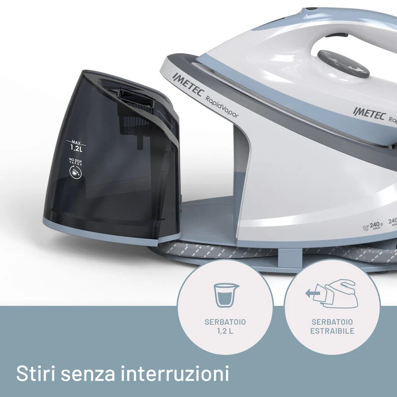 Imetec Sistema Stirante Rapidvapor, Piastra Fluid Ceramic, Rapido Riscaldamento, Leggero, 2400 W, Colpo Vapore 240 g
