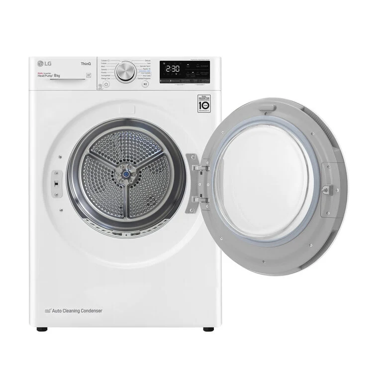 LG RH80V9AVHN Serie V9 Asciugatrice A Libera Installazione 8 Kg, Pompa Di Calore, Dual Inverter, Eco Hybrid, Condensatore Autopulente, Wi-Fi, Classe C, Bianco