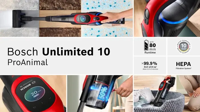 Bosch BCS1041PET Scopa elettrica, Unlimited 10 ProAnimal, Rosso