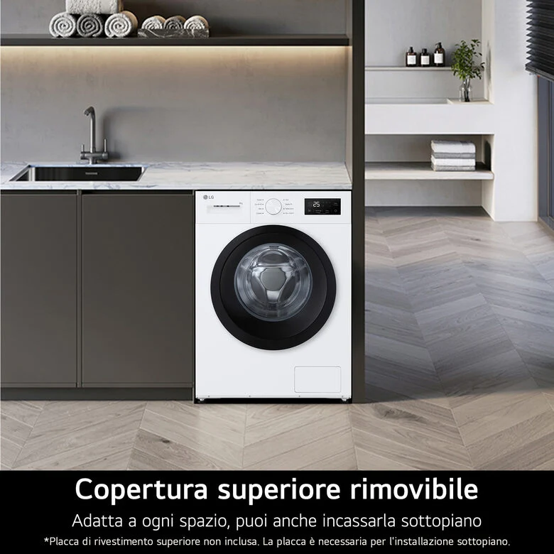 LG F4NA10S8NWK Lavatrice slim 8kg, Classe A, 1400 giri, Programma igiene con vapore, Top rimovibile, White