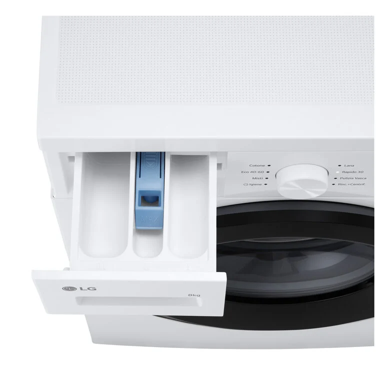 LG F4NA10S8NWK Lavatrice slim 8kg, Classe A, 1400 giri, Programma igiene con vapore, Top rimovibile, White