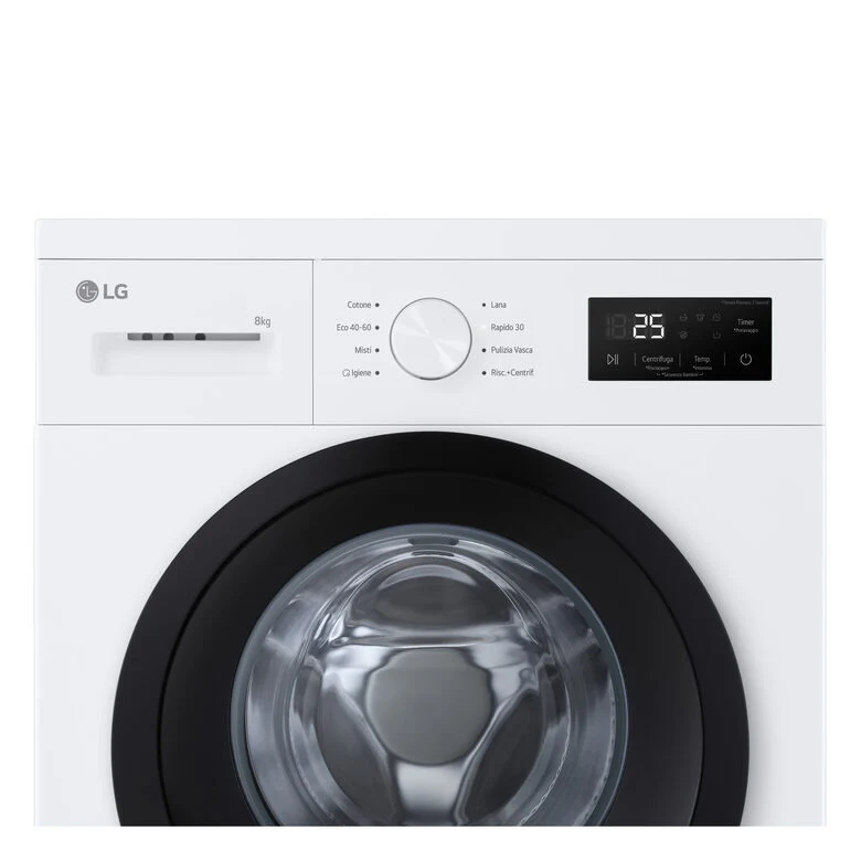 LG F4NA10S8NWK Lavatrice slim 8kg, Classe A, 1400 giri, Programma igiene con vapore, Top rimovibile, White