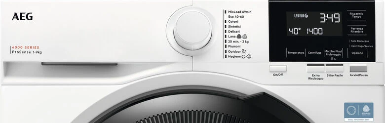 AEG LR6FG94 Serie 6000 Lavatrice A Libera Installazione 9 Kg, 1350 Giri, Prosense®, Classe A, Bianco
