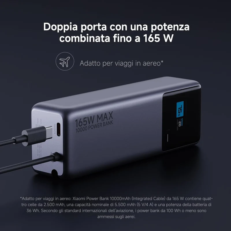 Xiaomi Xiaomi Power Bank 10000 MAh 165W Ricarica Rapida 3 porte USB-C 120W Portatile