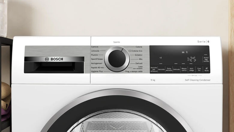 Bosch WQG245D0IT Serie 6 Asciugatrice A Libera Installazione 9 Kg, Pompa Di Calore, Condensatore Autopulente, Auto Dry, Classe C, Bianco