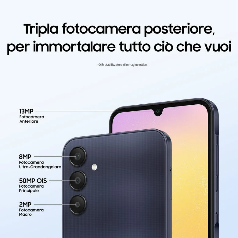 Samsung Galaxy A25 5G Display sAMOLED 6.5" FHD+, Android 14, 6GB RAM, 128GB, Batteria 5.000 mAh, Memoria espandibile fino a 1TB, Blue