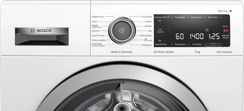 Bosch Serie 8 Lavatrice a carica frontale, , 9 kg, 1400 g/min., Cl. A, 4D Wash System.