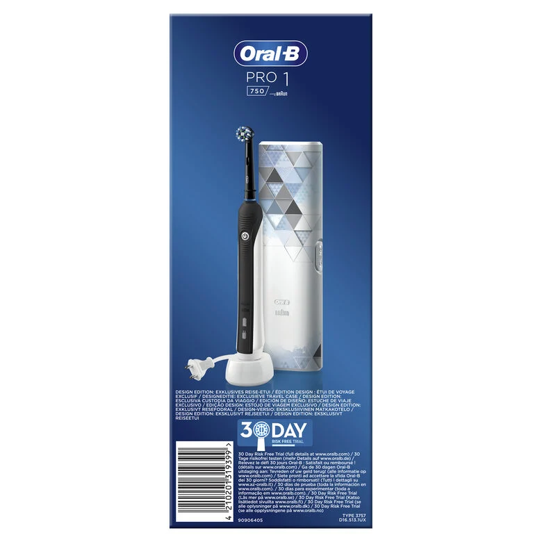 Oral-B PRO 1-750 Spazzolino Elettrico Ricaricabile Di Braun, 1 Testina, 1 Custodia Da Viaggio In Regalo