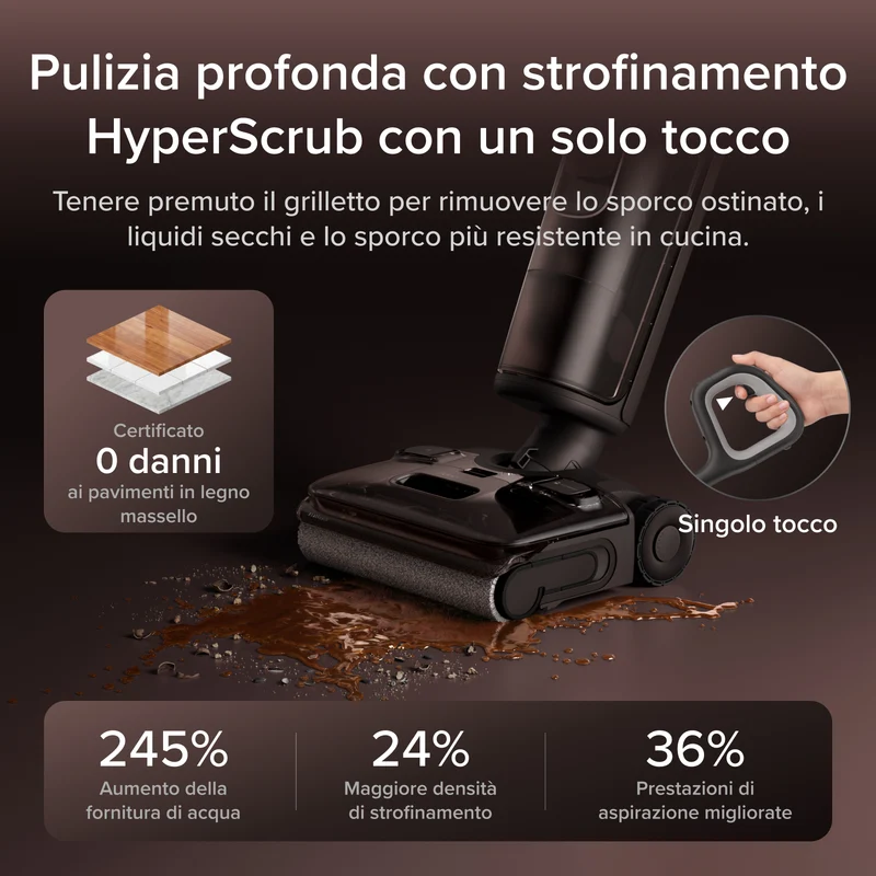 Aspirapolvere per umido e secco Roborock F25 Pro Turbo con la funzione di pulizia profonda con singolo tocco HyperScrub