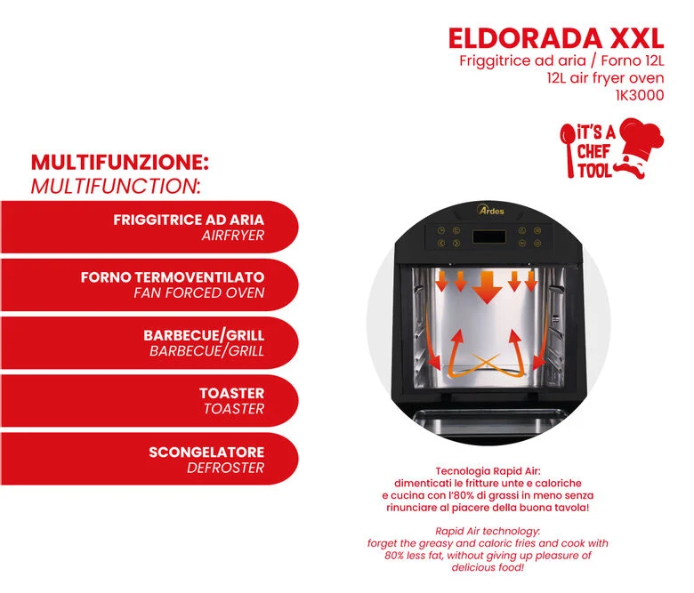 Ardes ELDORADA XXL – FRIGGITRICE AD ARIA / FORNO 12L AR1K3000