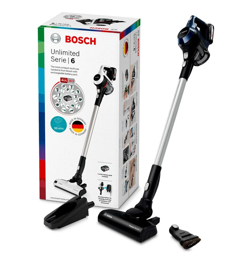 Bosch Serie 6 BBS611PCK aspirapolvere senza filo Blu, Argento Senza sacchetto