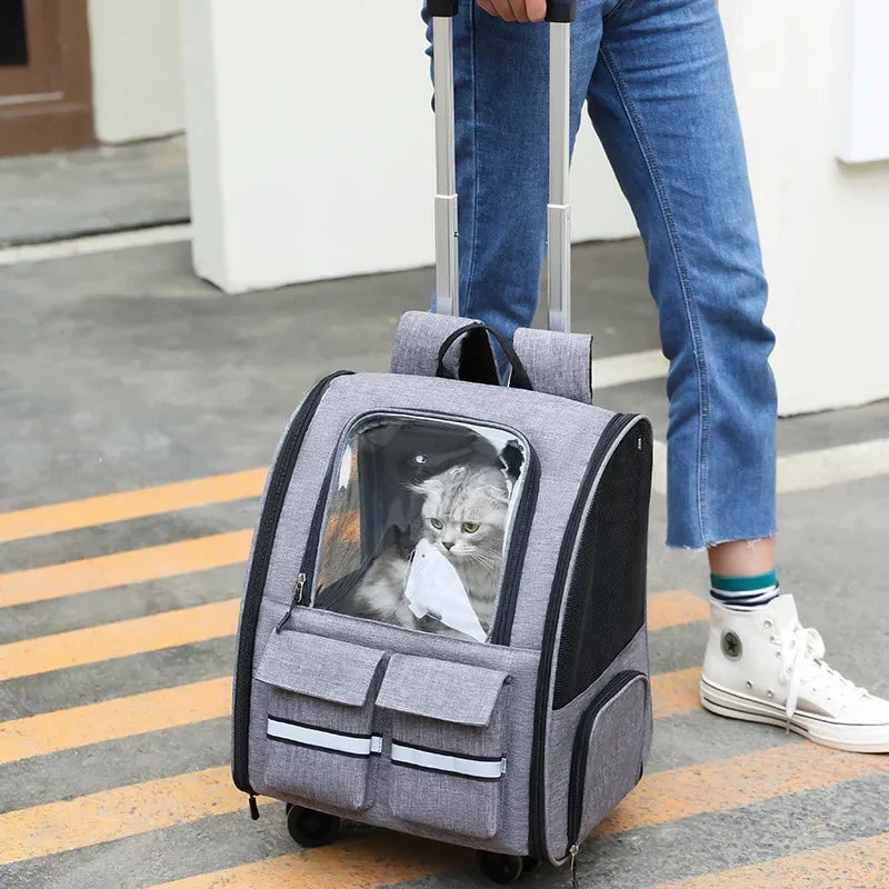 Double Shoulder Pull Rod Breathable Foldable Pet Cat Dog Bag Backpack
