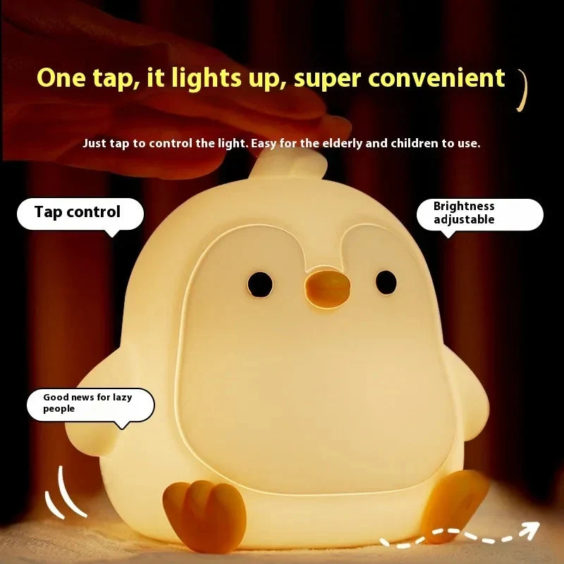 Baby Penguin Small Night Bedroom Bedside Silicone Pat Table Lamp
